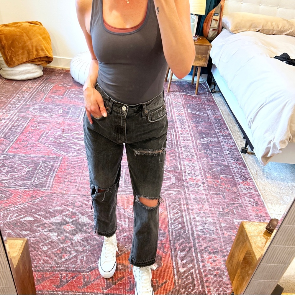 We The Free Black Distressed Cropped Straight Leg Jeans